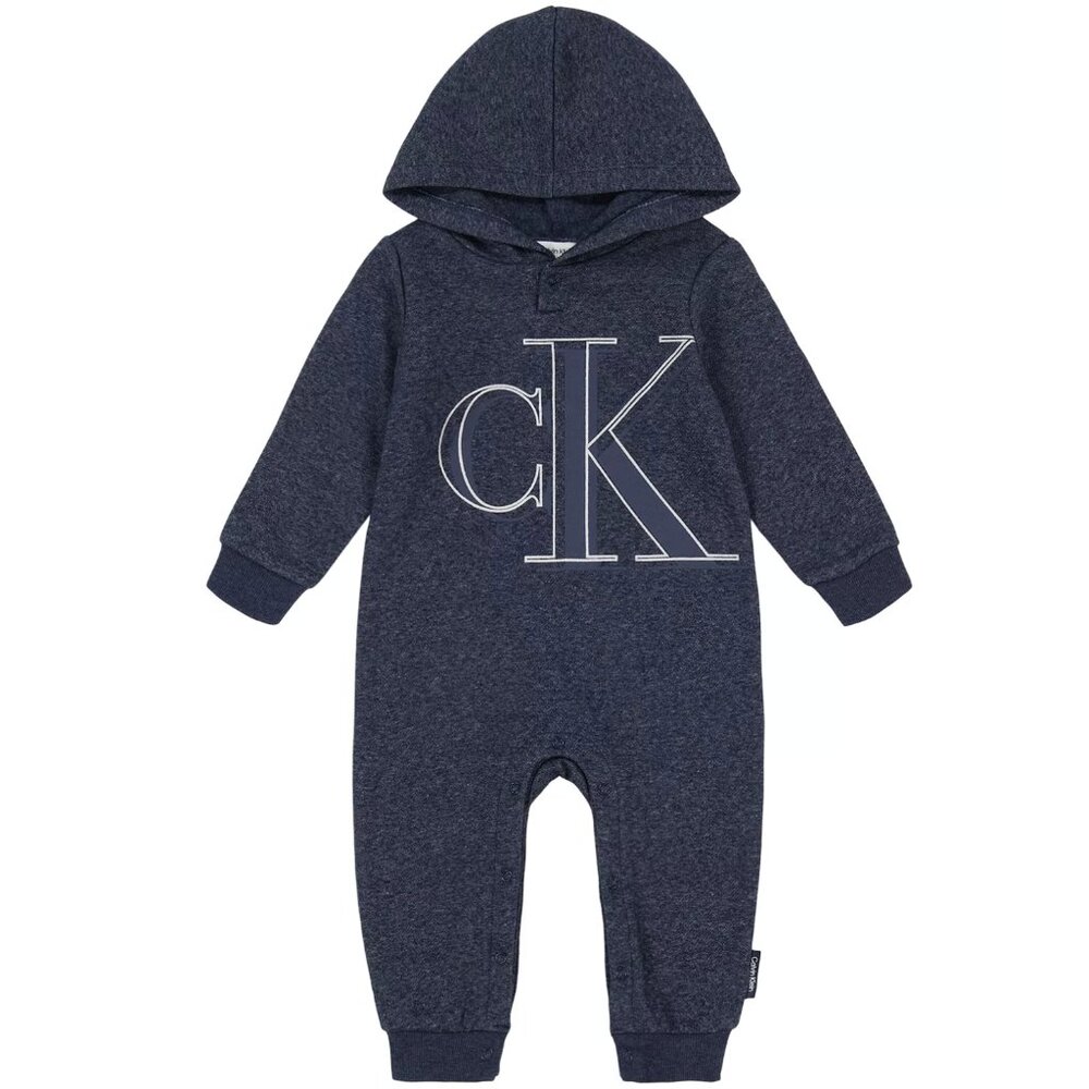 NWT!! Baby Boys Calvin Klein Fleece Monogram Hoodie Coverall 3-6 months
